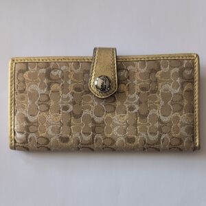 Coach Metallic Gold Signature Continental Checkbook Wallet